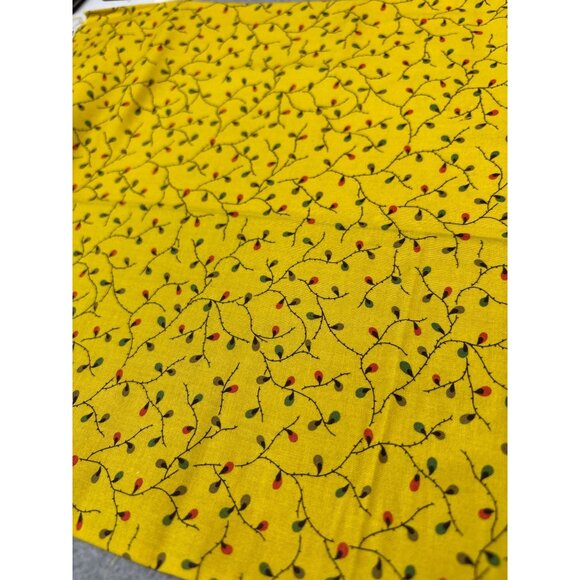 Yellow Cotton Fabric with Red & Green Vine Design 16" x 18" Crafting Material fo - Picture 4 of 5